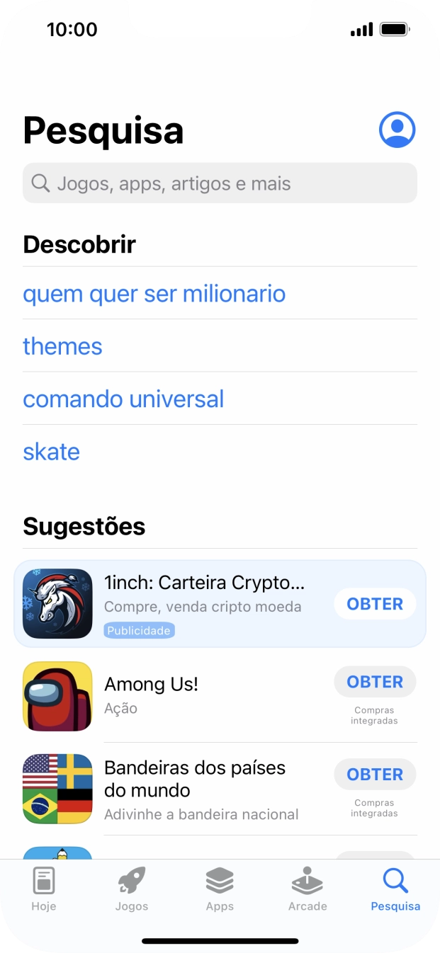 Prima o campo de pesquisa e introduza o nome ou categoria da app pretendida.