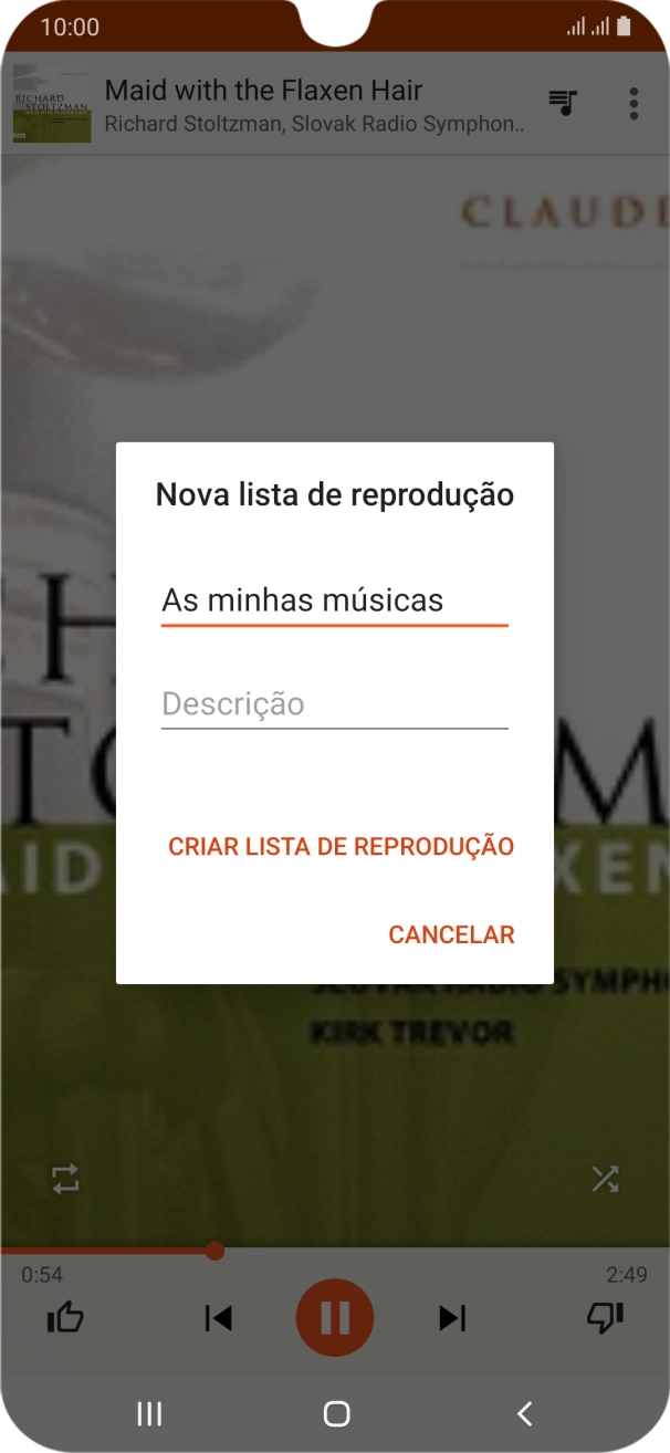 Introduza o nome pretendido para a lista de reprodução e prima CRIAR LISTA DE REPRODUÇÃO.