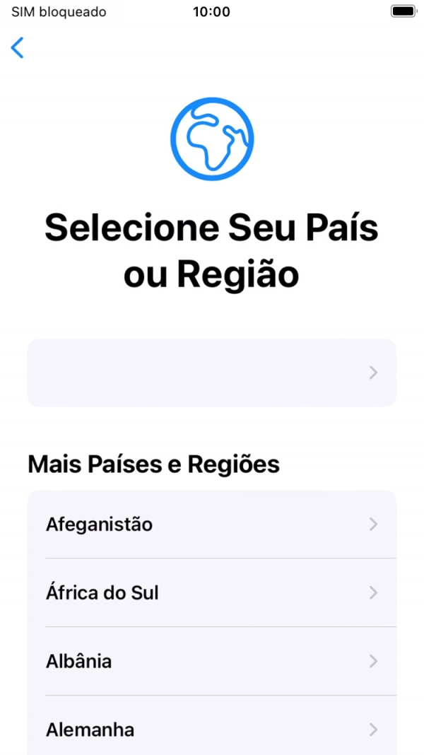 Prima a área ou país pretendido.