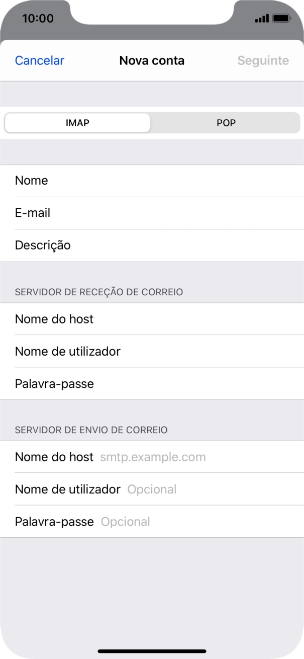Prima Nome do host e introduza o nome do servidor de envio do fornecedor de e-mail.