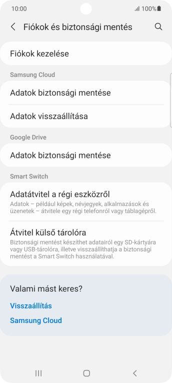 Válaszd a Fiókok kezelése lehetőséget.