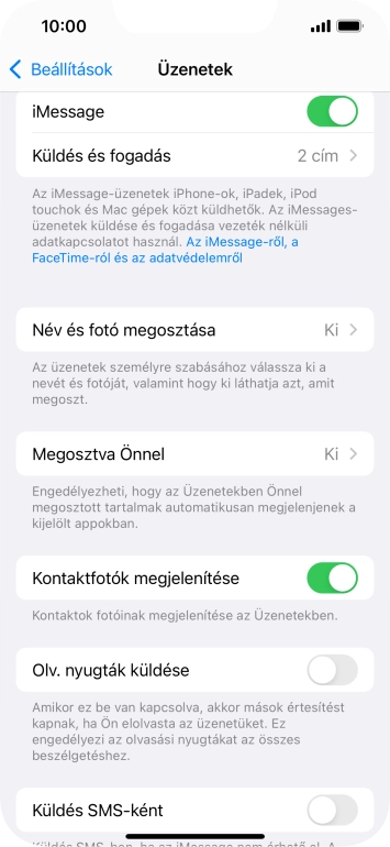 Kattints a „Küldés SMS-ként” melletti csúszkára a funkció be- vagy kikapcsolásához.