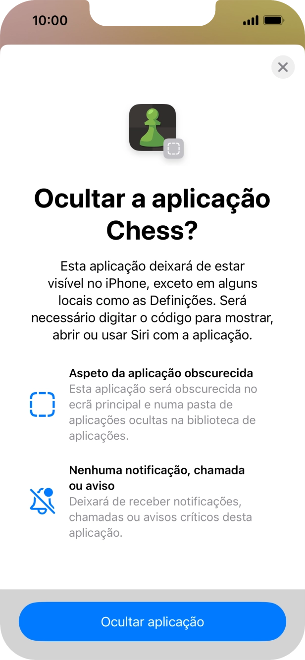 Prima Ocultar aplicação.