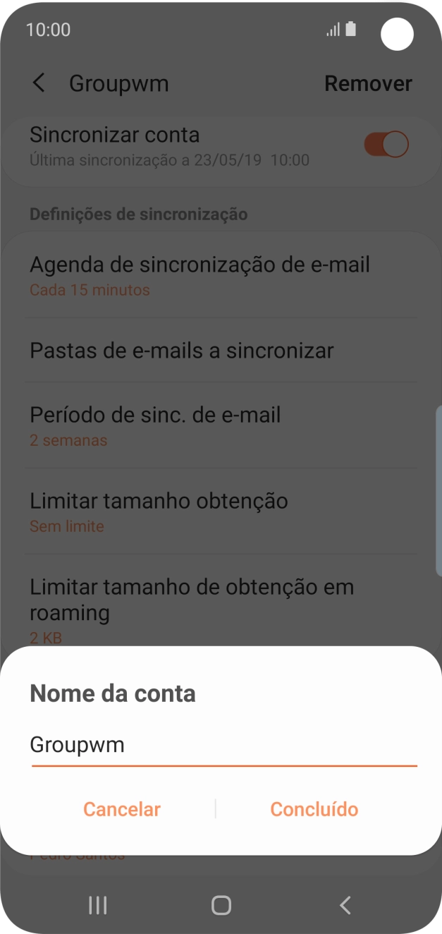 Introduza o nome pretendido da conta de e-mail Concluído.