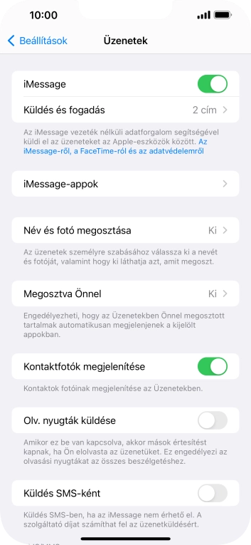 Kattints a „Küldés SMS-ként” melletti csúszkára a funkció be- vagy kikapcsolásához.