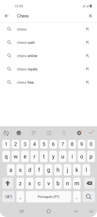 Introduza o nome ou categoria da app pretendida e prima o ícone para pesquisar.