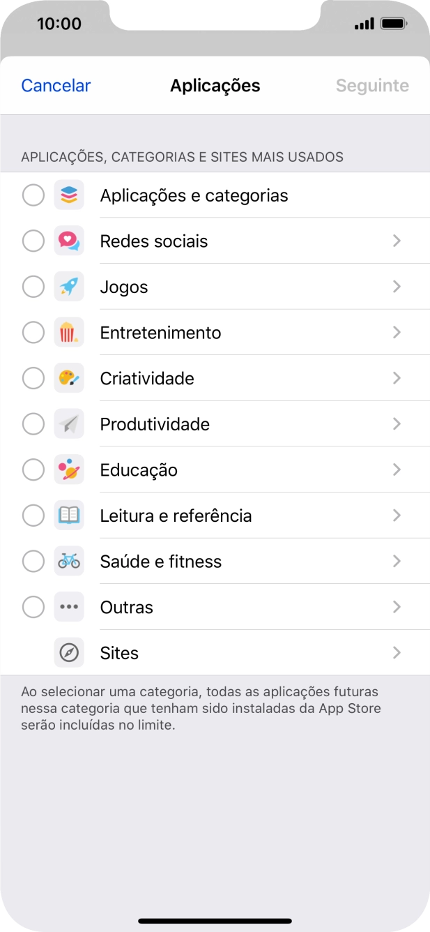Prima as categorias pretendidas.