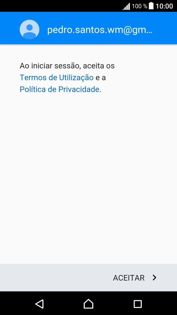 Prima ACEITAR e siga as indicações no ecrã para escolher as definições da conta Google.