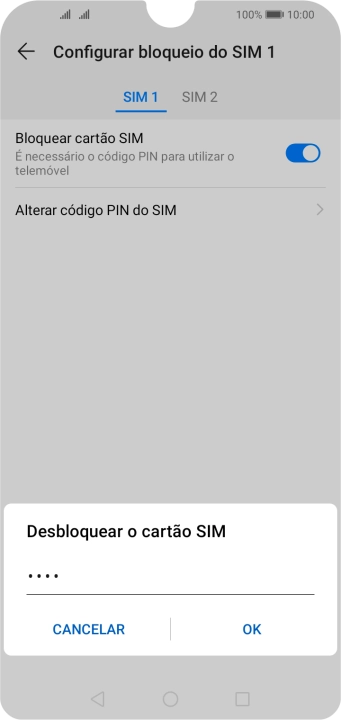 Introduza o seu código PIN e prima OK.