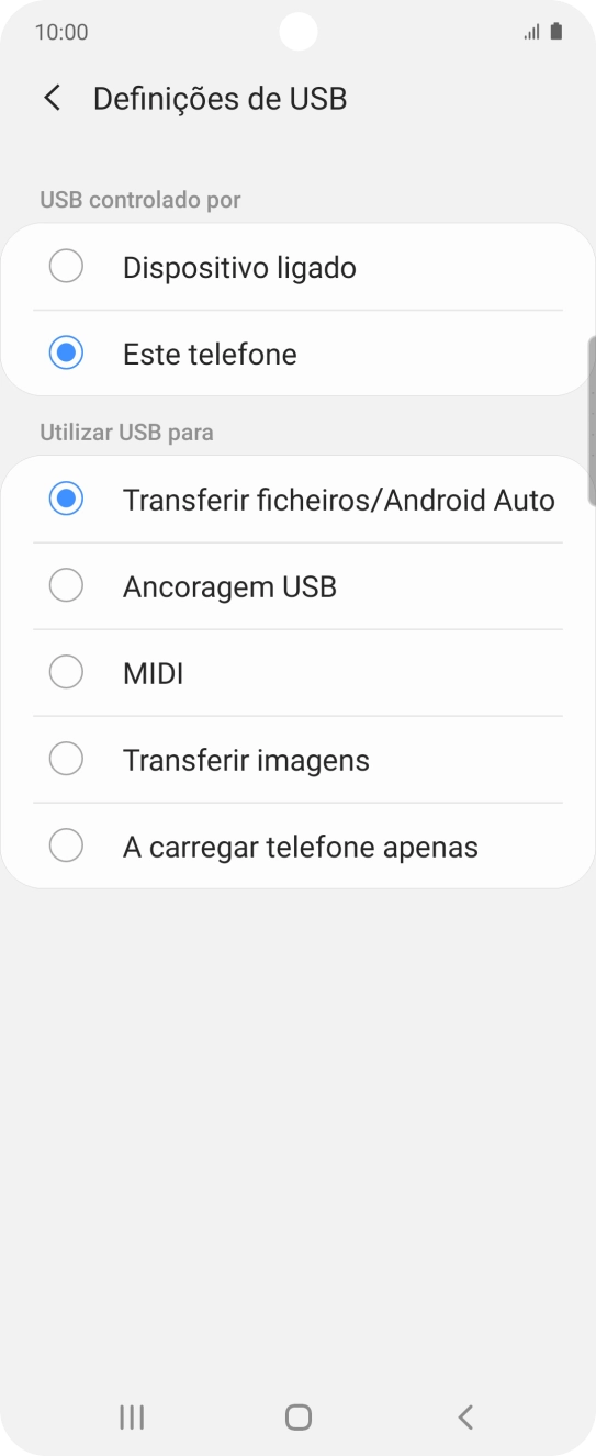 Prima Transferir ficheiros/Android Auto.
