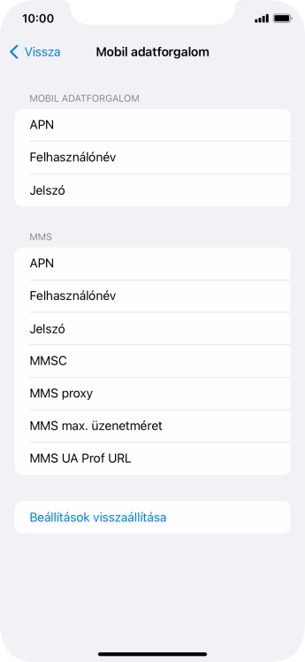 Válaszd az APN lehetőséget. Amennyiben előfizetésed van, írd be azt, hogy mms.vodafone.net.
