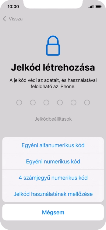 A képernyőzár használatának bekapcsolásához kövesd a képernyőn megjelenő utasításokat, vagy válaszd a Jelkód használatának mellőzése lehetőséget.