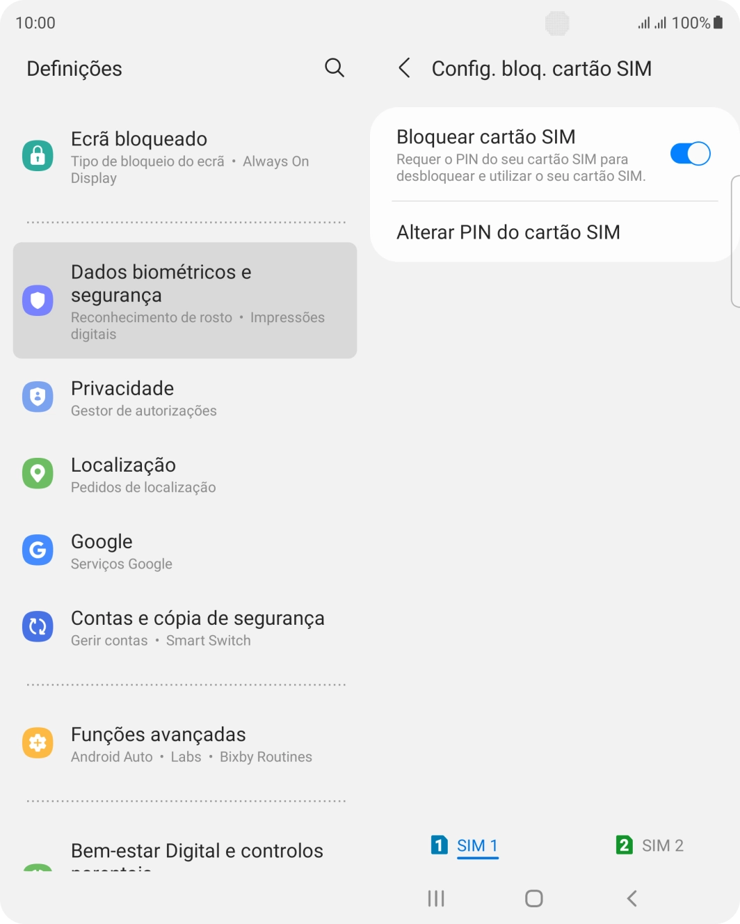 Prima o cartão SIM pretendido.