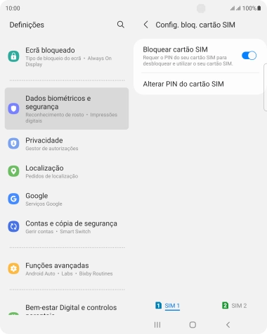 Prima o cartão SIM pretendido.