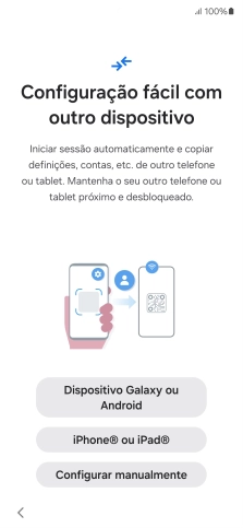 Prima a definição pretendida para transferir conteúdo de outro dispositivo ou prima Configurar manualmente.