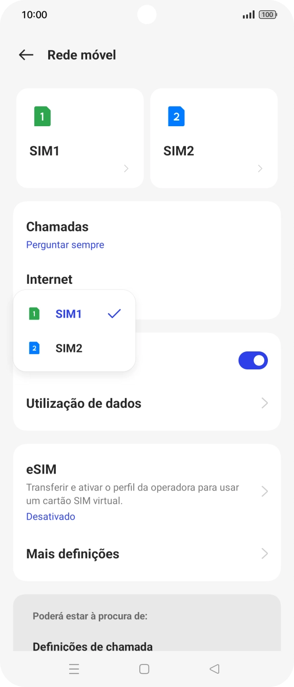Prima o cartão SIM pretendido.