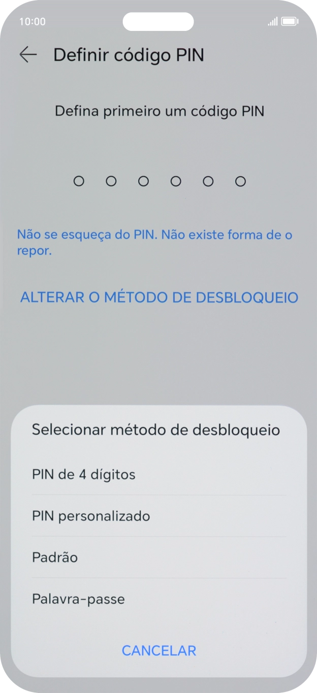 Prima o código de bloqueio do telefone pretendido e siga as indicações no ecrã para estabelecer um código de bloqueio adicional.