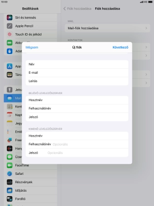 Kattints a Felhasználónév mezőre, és írd be az e-mail-fiókodhoz tartozó felhasználónevet.