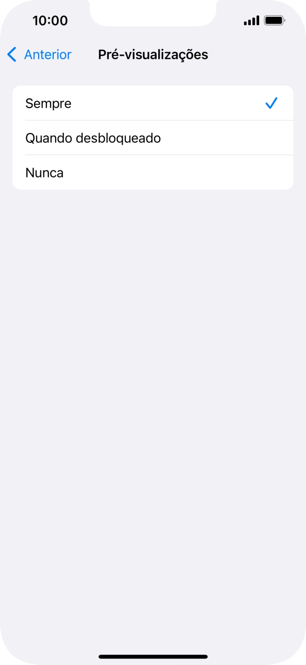 Para escolher a pré-visualização de notificações no ecrã bloqueado, prima Sempre.