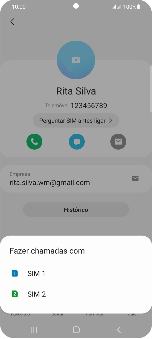 Prima o cartão SIM pretendido.