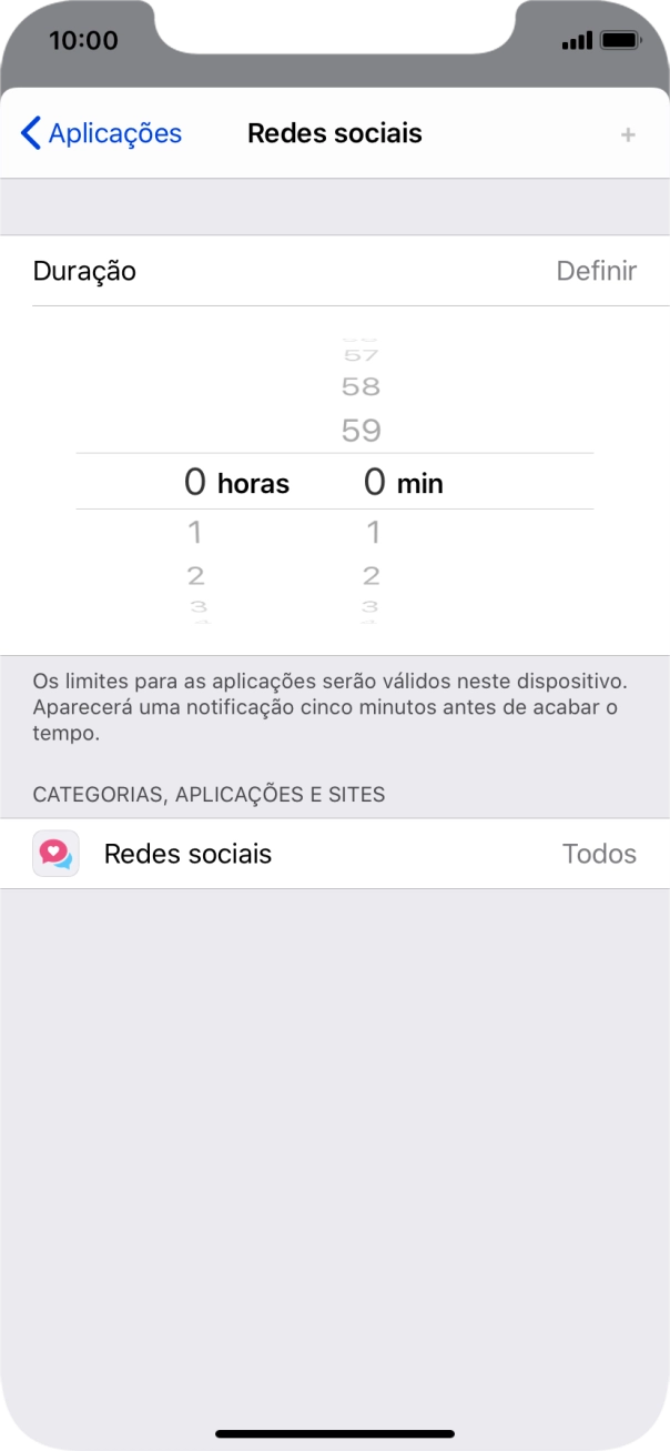 Defina o limite de tempo pretendido para uso da categoria selecionada.