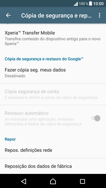 Prima Reposição dos dados de fábrica.