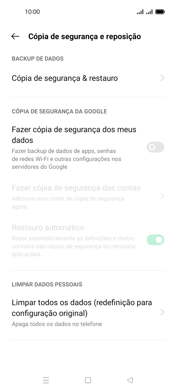 Prima Limpar todos os dados  (redefinição para configuração original).