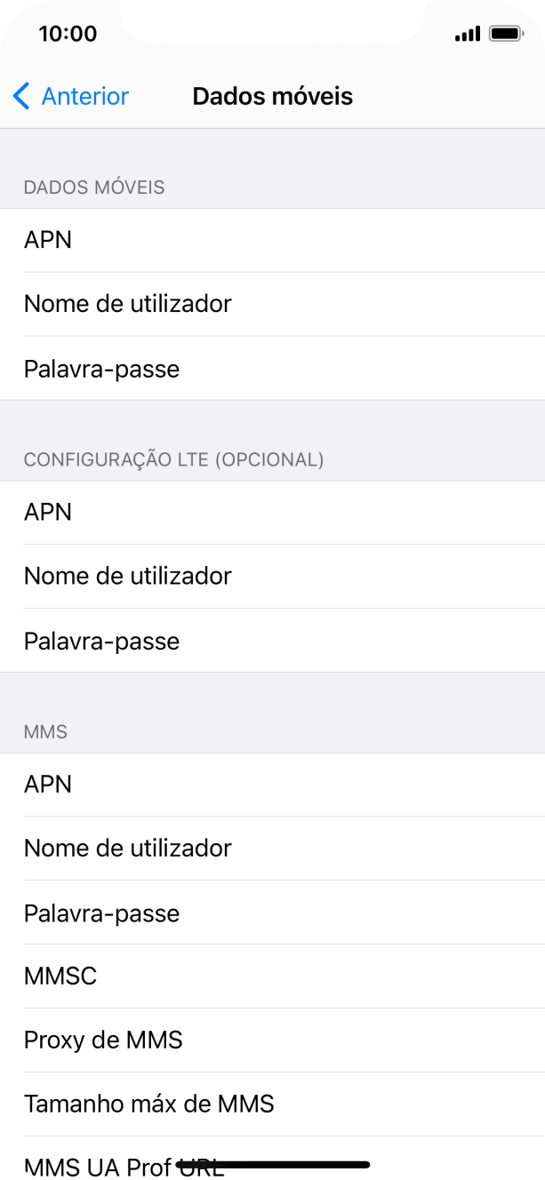 Prima APN e insira net2.vodafone.pt.