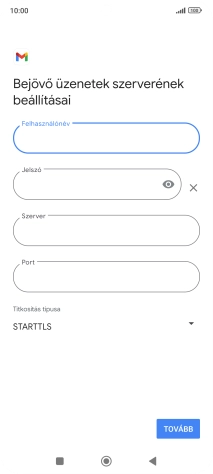Kattints a „Szerver” alatti mezőre, és írd be az e-mail szolgáltatód bejövő szerverének a nevét.