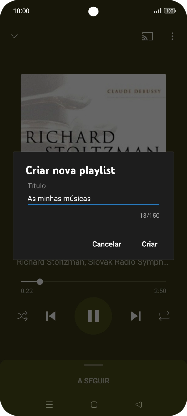 Introduza o nome pretendido para a lista de reprodução e prima Criar.