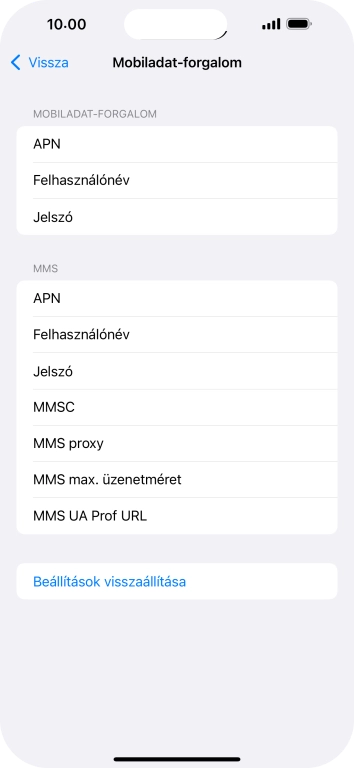 Válaszd az APN lehetőséget. Amennyiben előfizetésed van, írd be azt, hogy mms.vodafone.net.