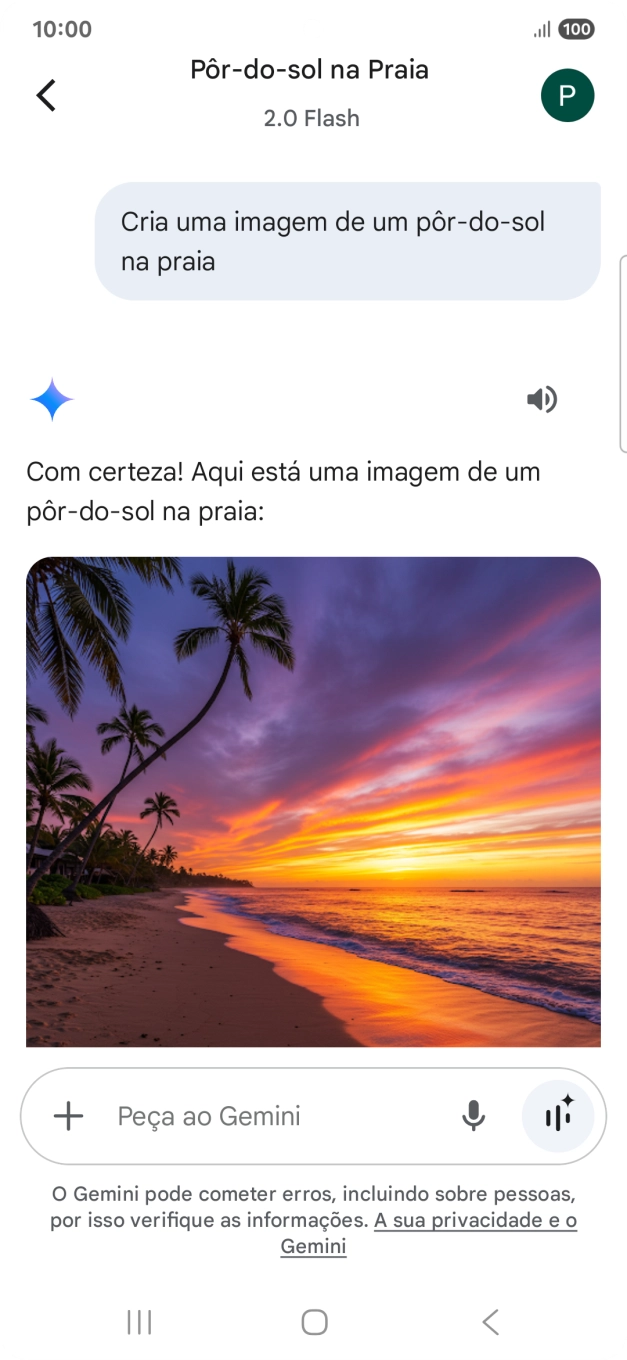 Também é possível solicitar à Gemini que gere uma imagem baseada na sua descrição.