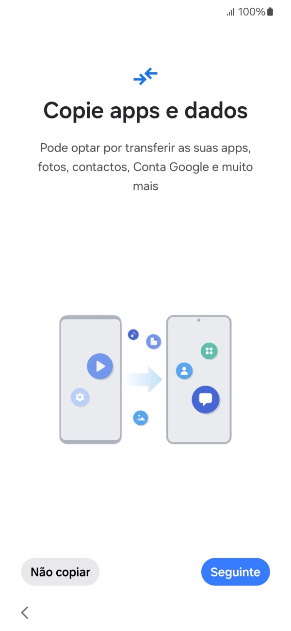 É possível transferir conteúdo de outro telefone quando o telefone for ativado antes da primeira utilização e quando o telefone tiver sido reiniciado. Quando esta imagem for mostrada no ecrã, o telefone está pronto para transferir conteúdo de outro telefone.