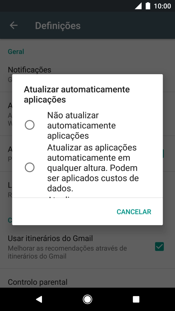 Para desativar a atualização automática de apps, prima Não atualizar automaticamente aplicações.