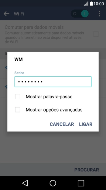 Introduza a password da rede Wi-Fi e prima LIGAR.