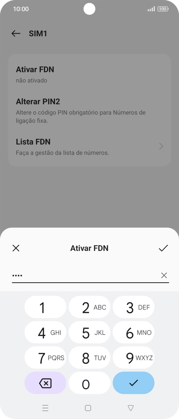 Introduza o código PIN2 e prima o ícone para aceitar.