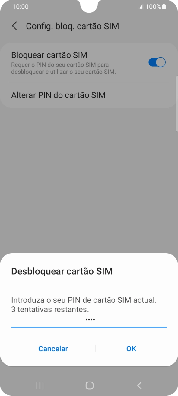 Introduza o seu código PIN e prima OK.