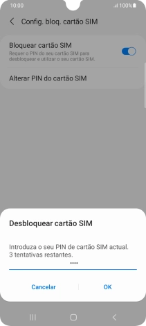 Introduza o seu código PIN e prima OK.