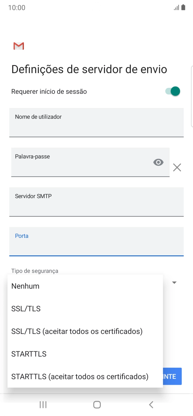 Prima STARTTLS para ativar a função.