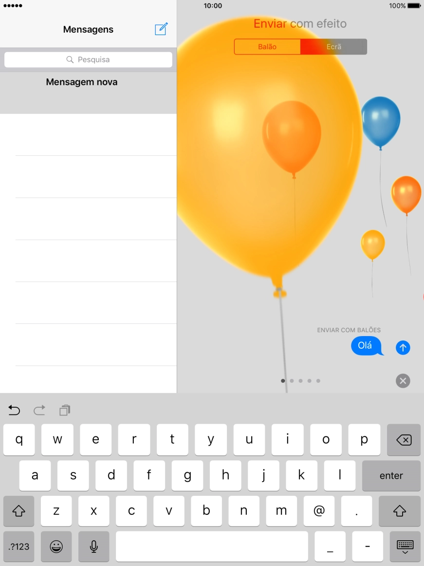 Prima o ícone para enviar quando tiver escolhido o efeito pretendido para a iMessage.