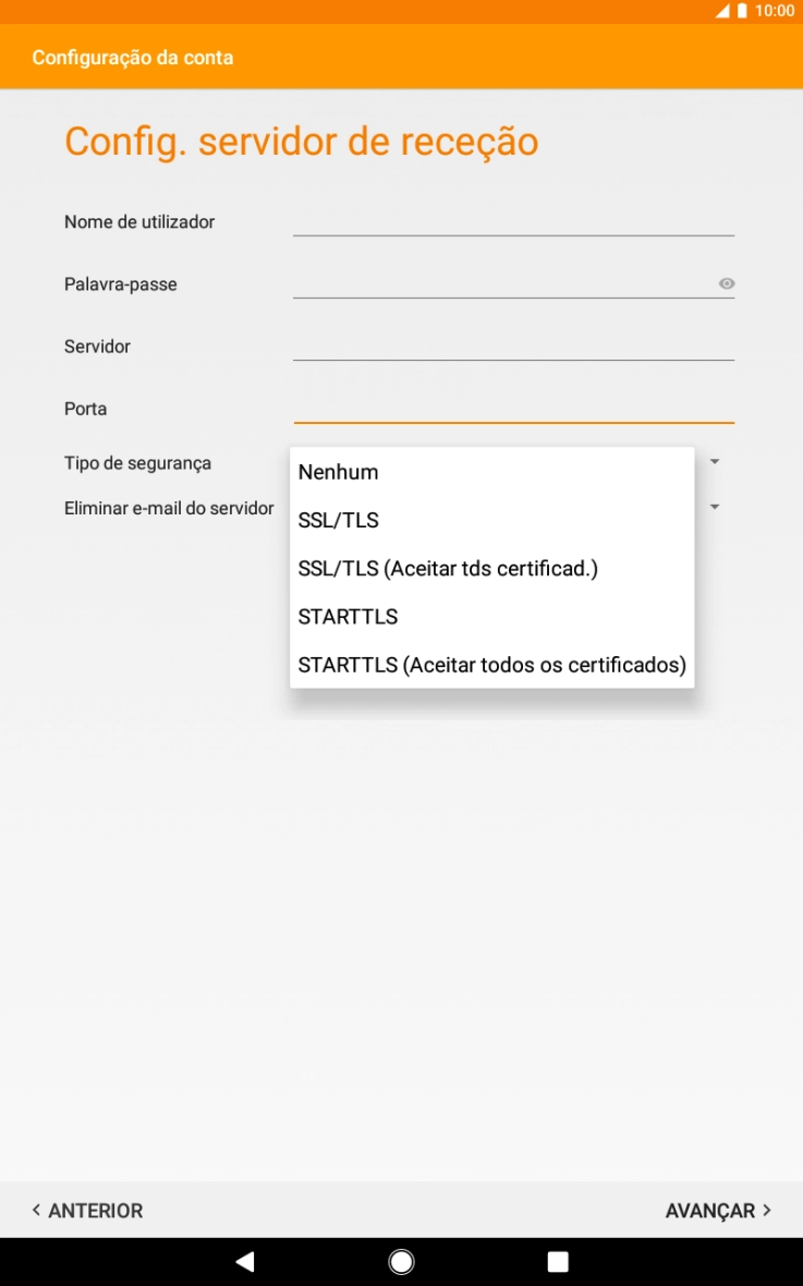 Prima SSL/TLS para ativar a função.
