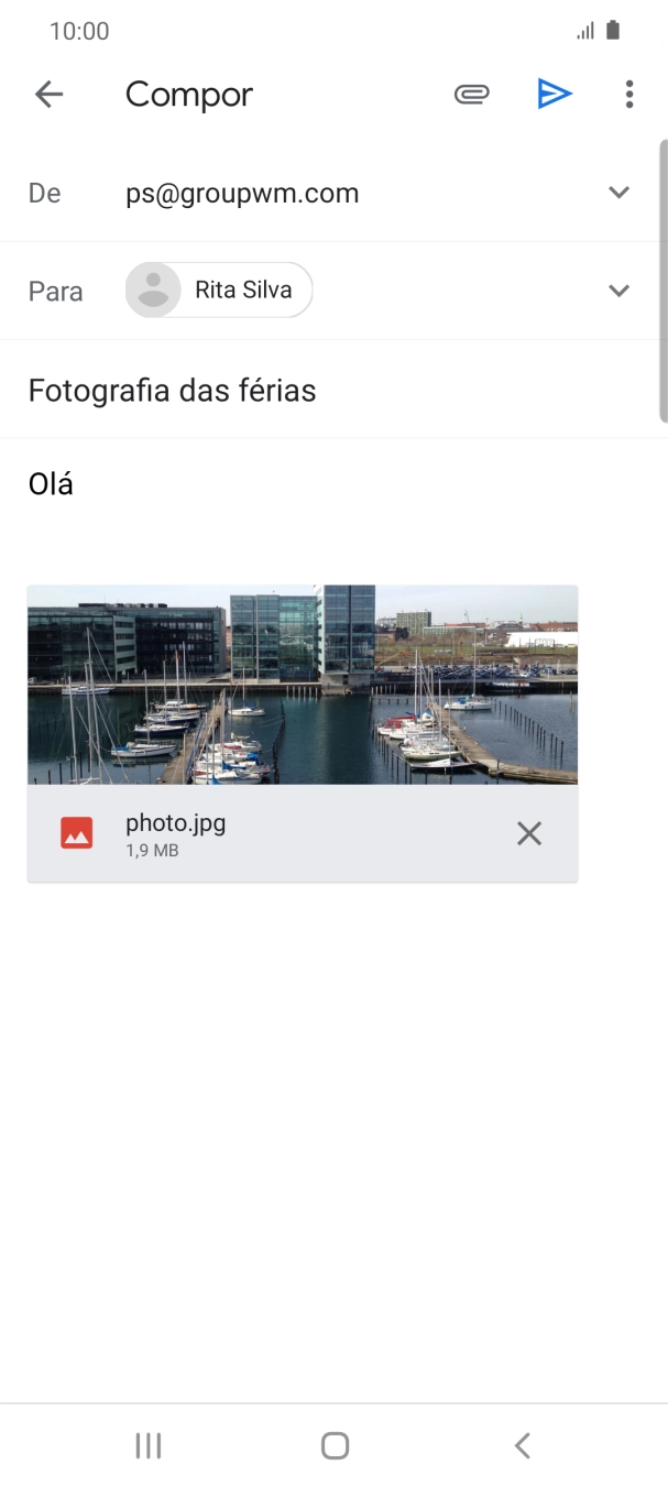 Prima o ícone para enviar quando terminar de escrever o seu e-mail.