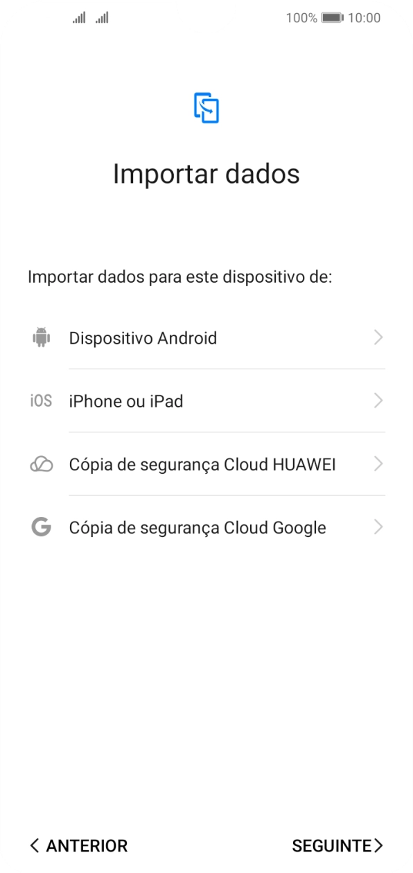 É possível transferir conteúdo de outro telefone quando o telefone for ativado antes da primeira utilização e quando o telefone tiver sido reiniciado. Quando esta imagem for mostrada no ecrã, o telefone está pronto para transferir conteúdo de outro telefone.