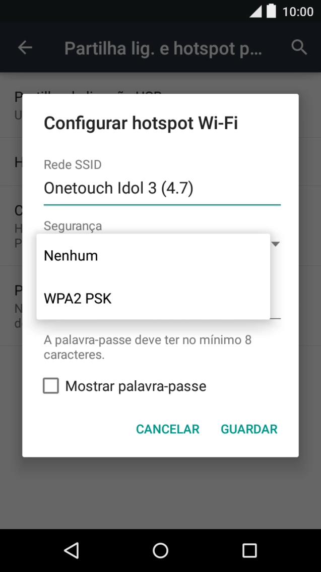 Prima WPA2 PSK para proteger o hotspot Wi-Fi com uma password.
