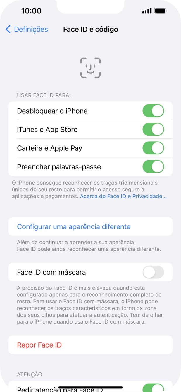 Prima os indicadores junto às definições pretendidas para as ativar ou desativar.