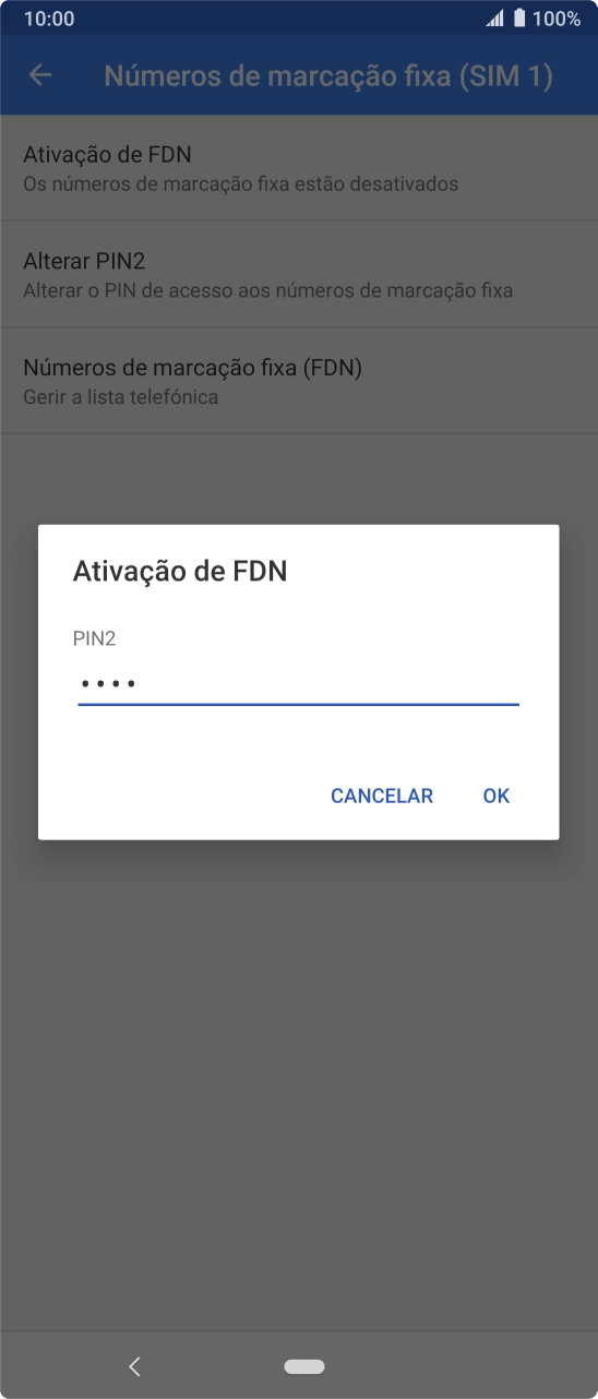 Introduza o código PIN2 e prima OK.