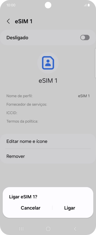 Para ativar o cartão SIM, prima Ligar.