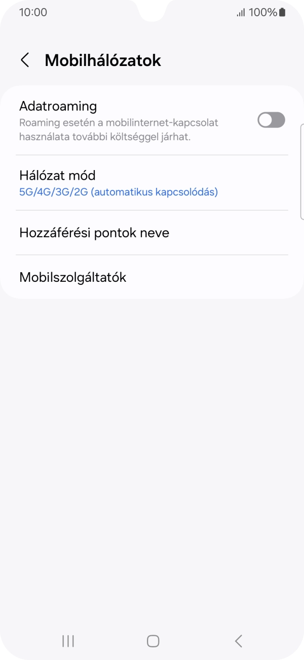 Kattints az „Adatroaming” melletti csúszkára a funkció be- vagy kikapcsolásához.