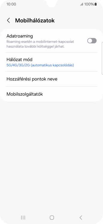 Kattints az „Adatroaming” melletti csúszkára a funkció be- vagy kikapcsolásához.