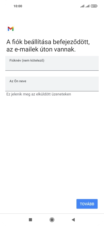 Kattints a „Fióknév (nem kötelező)” alatti mezőre, és írd be az e-mail-fiók kívánt nevét.